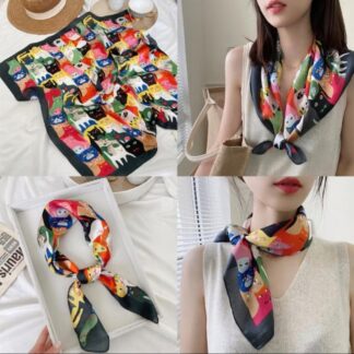 💖 Cat Collection (Premium Silk Scarf)🐱 ลายน้องแมวสุดน่ารัก สีสันสดใสเนื้อผ้าซาตินพรีเมียม สัมผัสนุ่มลื่น พลิ้วสวย น้ำหนักเบา